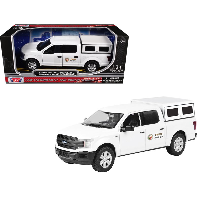 2019 ford f 150 lariat crew cab pickup truck "los angeles police department bomb squad" white "law enforcement and public service" series 1/27 diecast model car by motormax