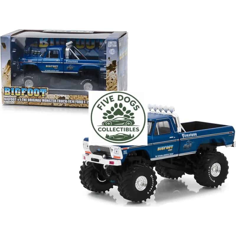 Detailed blue Bigfoot monster truck toy with large tires and realistic design, perfect for collector.
