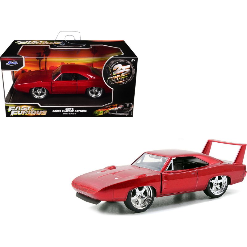 dom's dodge charger daytona red metallic "fast & furious 6" (2013) movie "25 years of fast & furious" series die cast model car by jada