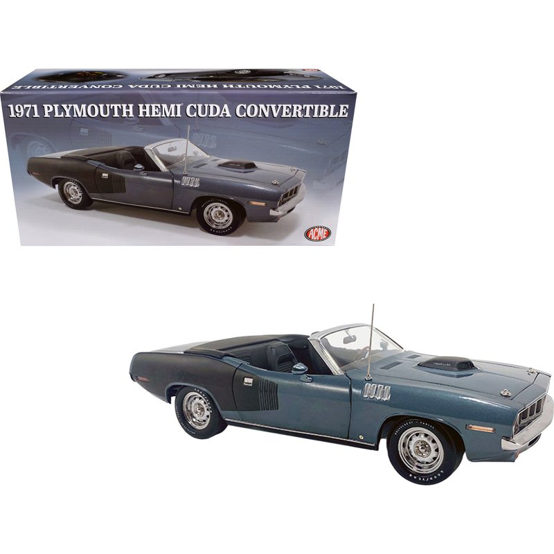 1971 plymouth hemi cuda convertible winchester gray with black soft top limited edition to 354 pieces worldwide 1/18 diecast model car by acme
