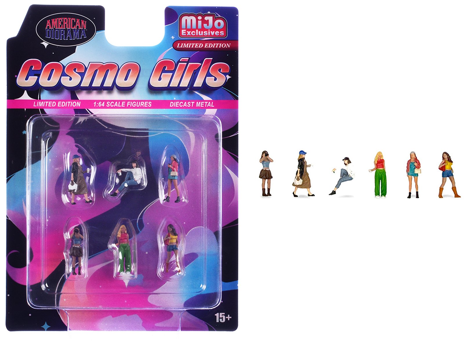"cosmo girls" 6 piece diecast figure set (6 figures) limited edition for 1/64 scale models by american diorama "cosmo girls" 6 piece diecast figure set (6 figures) limited edition for 1/64 scale models by american diorama