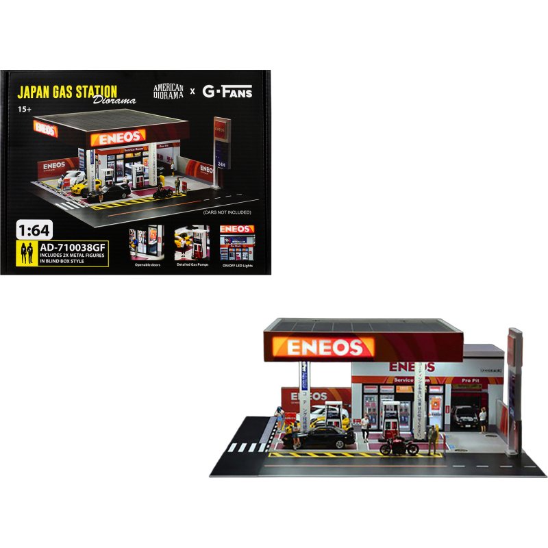 eneos japan gas station diorama set "american diorama x g fans" series for 1/64 scale models by american diorama