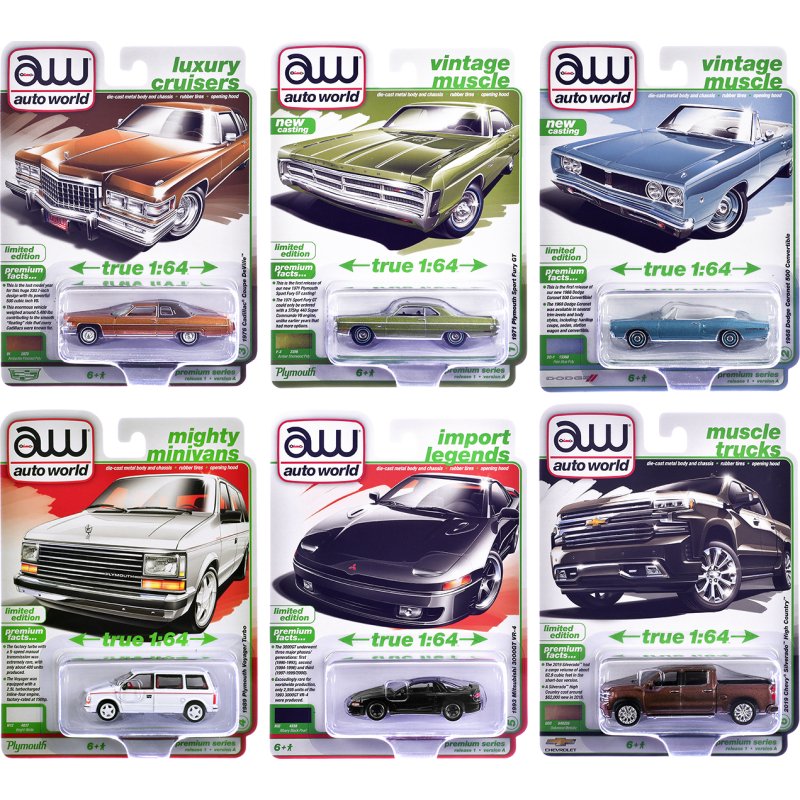 auto world premium 2026 release 1 set a of 6 pieces 1/64 diecast model cars by auto world