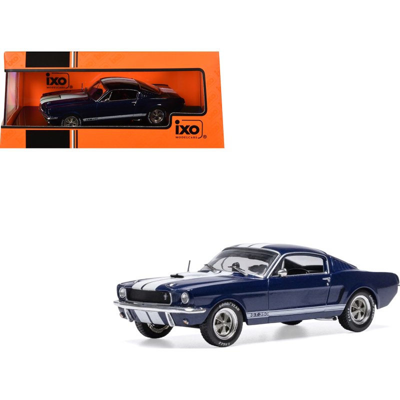 1965 shelby gt350 dark blue metallic with white stripes 1/43 diecast model by ixo models