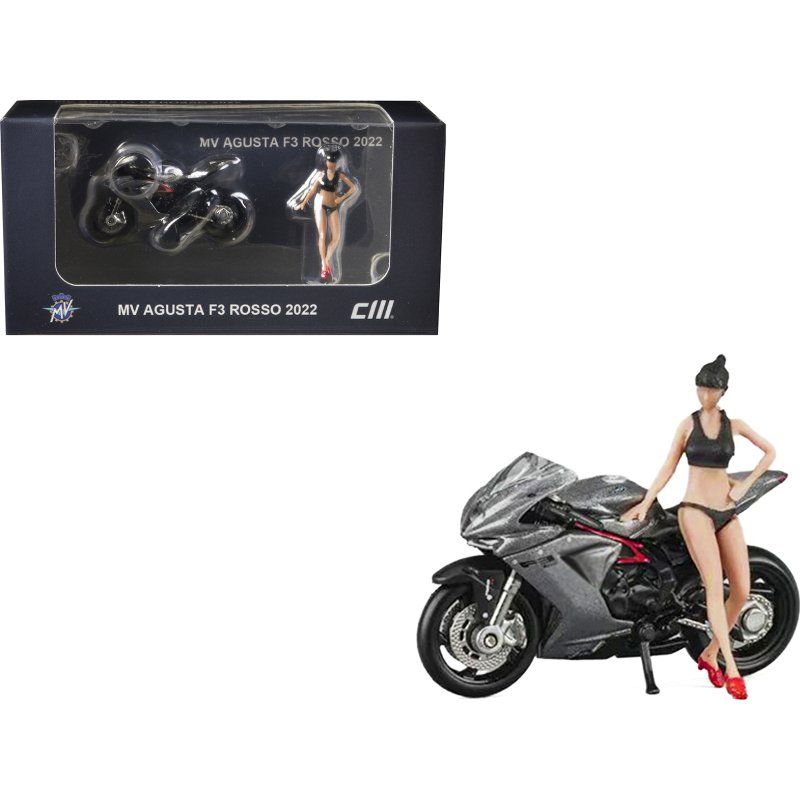 2022 mv agusta f3 rosso motorcycle silver metallic with figure 1/64 diecast model by cm model