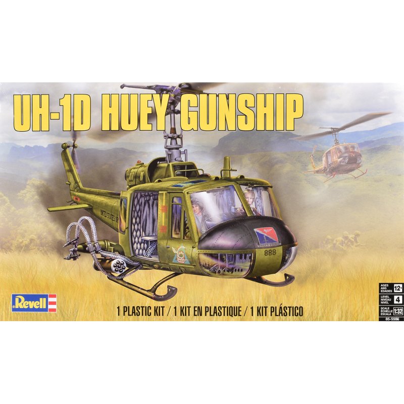 level 4 model kit bell uh 1d iroquois "huey" gunship helicopter 1/32 scale model by revell