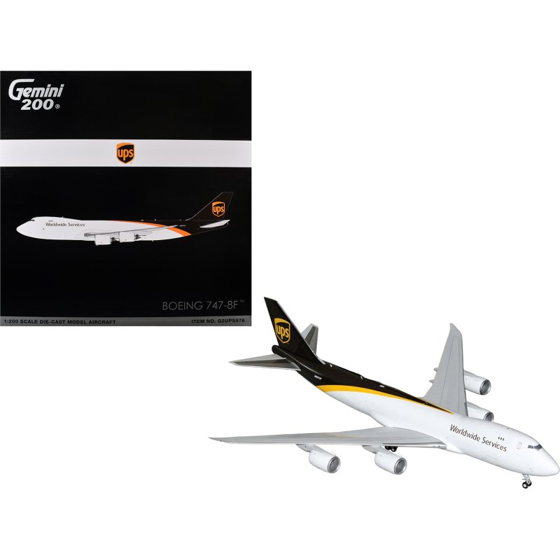 boeing 747 8f commercial aircraft "ups worldwide services" (n607up) white with brown tail "gemini 200" series 1/200 diecast model by geminijets