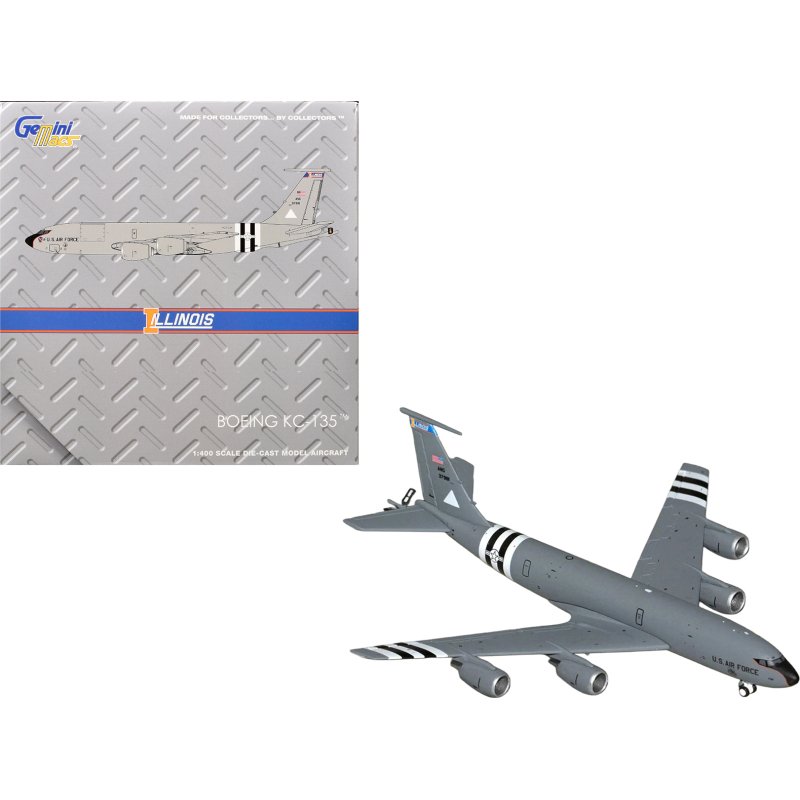 boeing kc 135r stratotanker aircraft "illinois air national guard" united states air force (63 7981) gray "gemini macs" series 1/400 diecast model airplane by geminijets