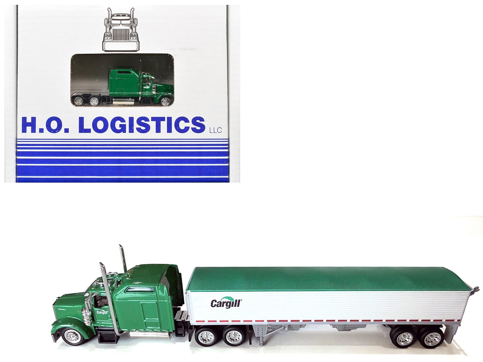 kenworth w900l truck tractor with sleeper cab "cargill" green and covered grain trailer white with green tarp combo set 1/87 (ho) plastic model car by ho logistics kenworth w900l truck tractor with sleeper cab "cargill" green and covered grain trailer white with green tarp combo set 1/87 (ho) plastic model car by ho logistics