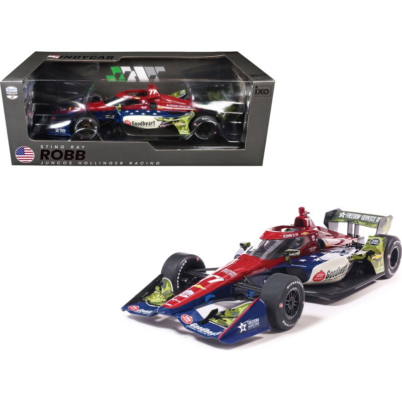 dallara indycar #77 sting ray robb "goodheart animal health center" juncos hollinger racing (road course configuration) "ntt indycar series" (2026) 1/18 diecast model car by ixo models