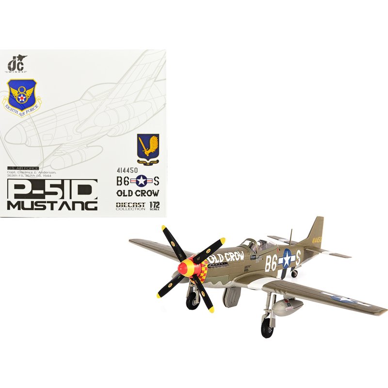 north american p 51d mustang fighter aircraft "captain clarence e. anderson 363rd fs 357th fg old crow" (1944) united states air force 1/72 diecast model by jc wings