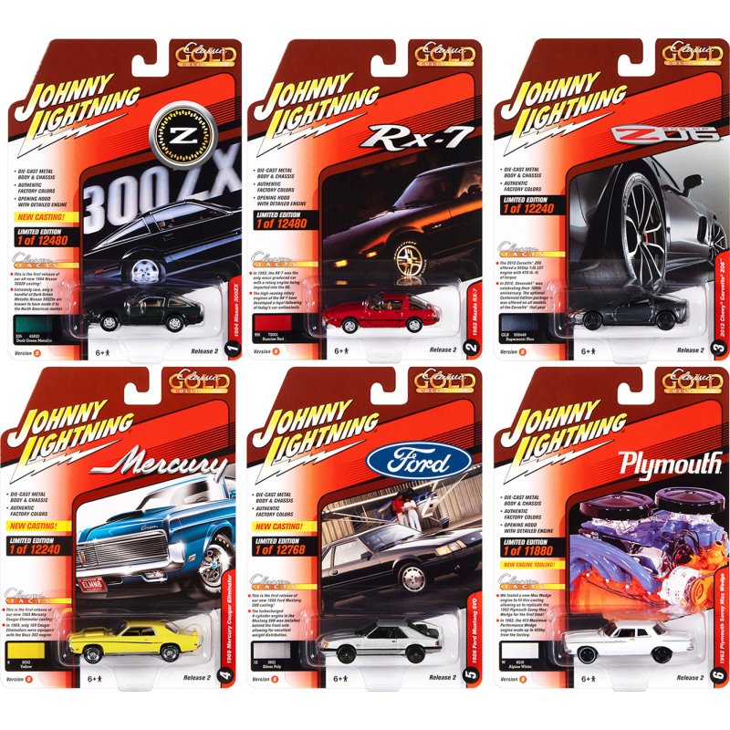 "classic gold collection" 2022 set b of 6 cars release 2 1/64 diecast model cars by johnny lightning