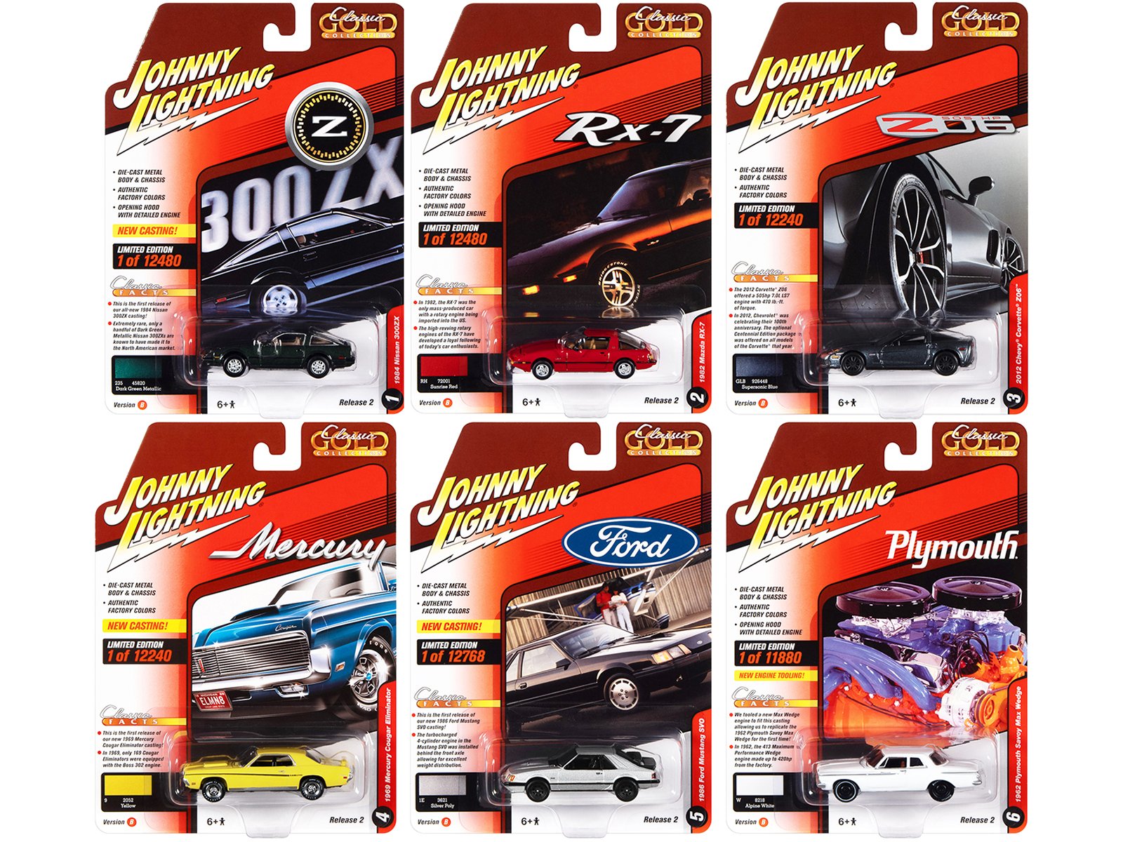 "classic gold collection" 2022 set b of 6 cars release 2 1/64 diecast model cars by johnny lightning "classic gold collection" 2022 set b of 6 cars release 2 1/64 diecast model cars by johnny lightning