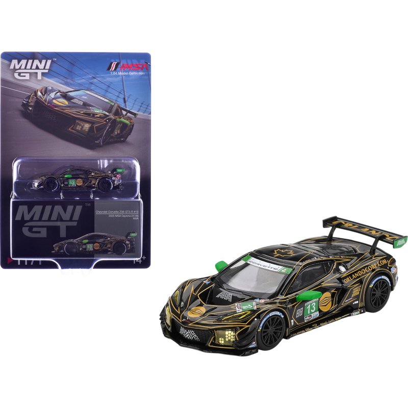 chevrolet corvette z06 gt3.r #13 matt bell orey fidani lars kern marvin kirchhofer "awa" gtd class winner imsa "24 hours of daytona" (2025) 1/64 diecast model car by mini gt