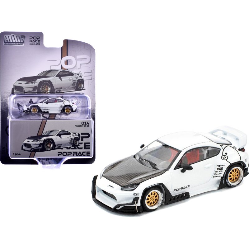 toyota pandem gr86 white with carbon hood "enigma exclusive edition" 1/64 diecast model car by pop race