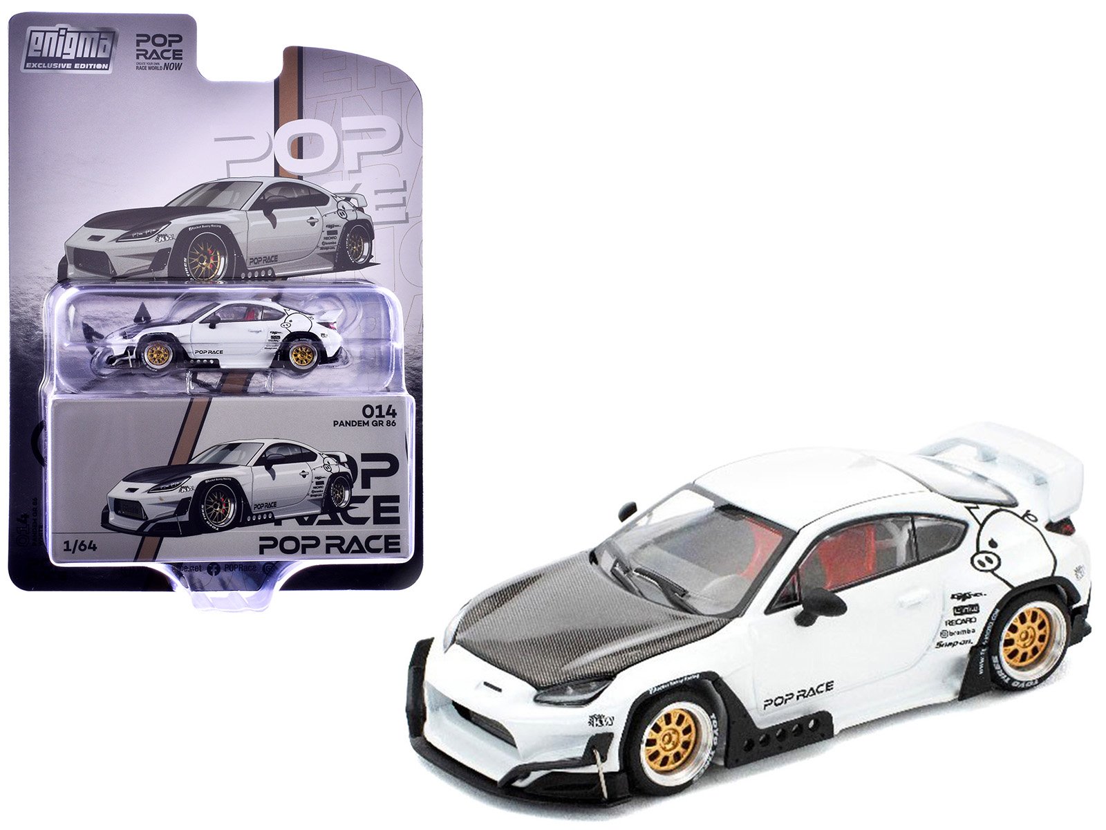 toyota pandem gr86 white with carbon hood "enigma exclusive edition" 1/64 diecast model car by pop race toyota pandem gr86 white with carbon hood "enigma exclusive edition" 1/64 diecast model car by pop race