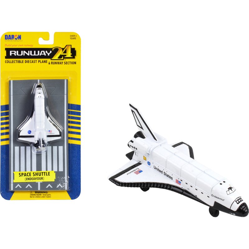 nasa "endeavour" space shuttle white "united states" with runway section diecast model airplane by runway24