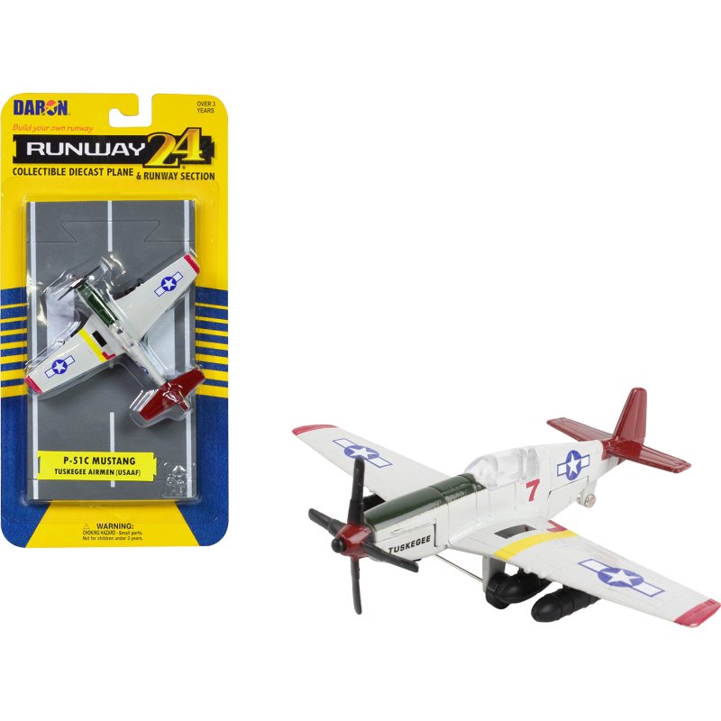 north american p 51c mustang fighter aircraft gray "tuskegee airmen united states army air force" with runway section diecast model airplane by runway24