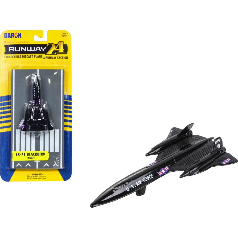 lockheed sr 71 blackbird aircraft black "united states air force" with runway section diecast model airplane by runway24