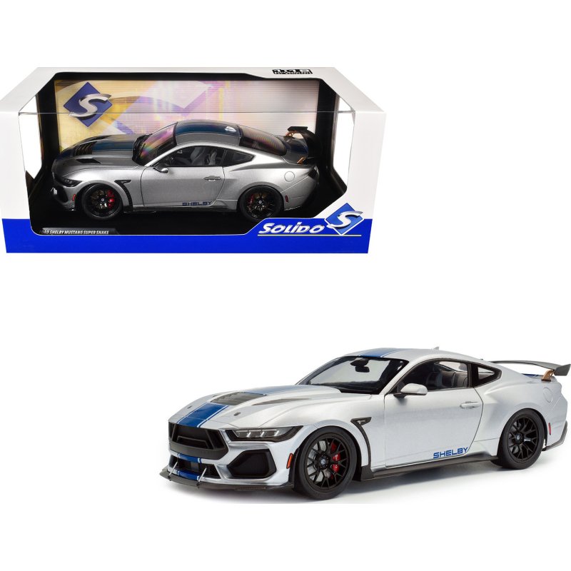 2024 ford shelby mustang super snake gray metallic with blue stripes 1/18 diecast model car by solido