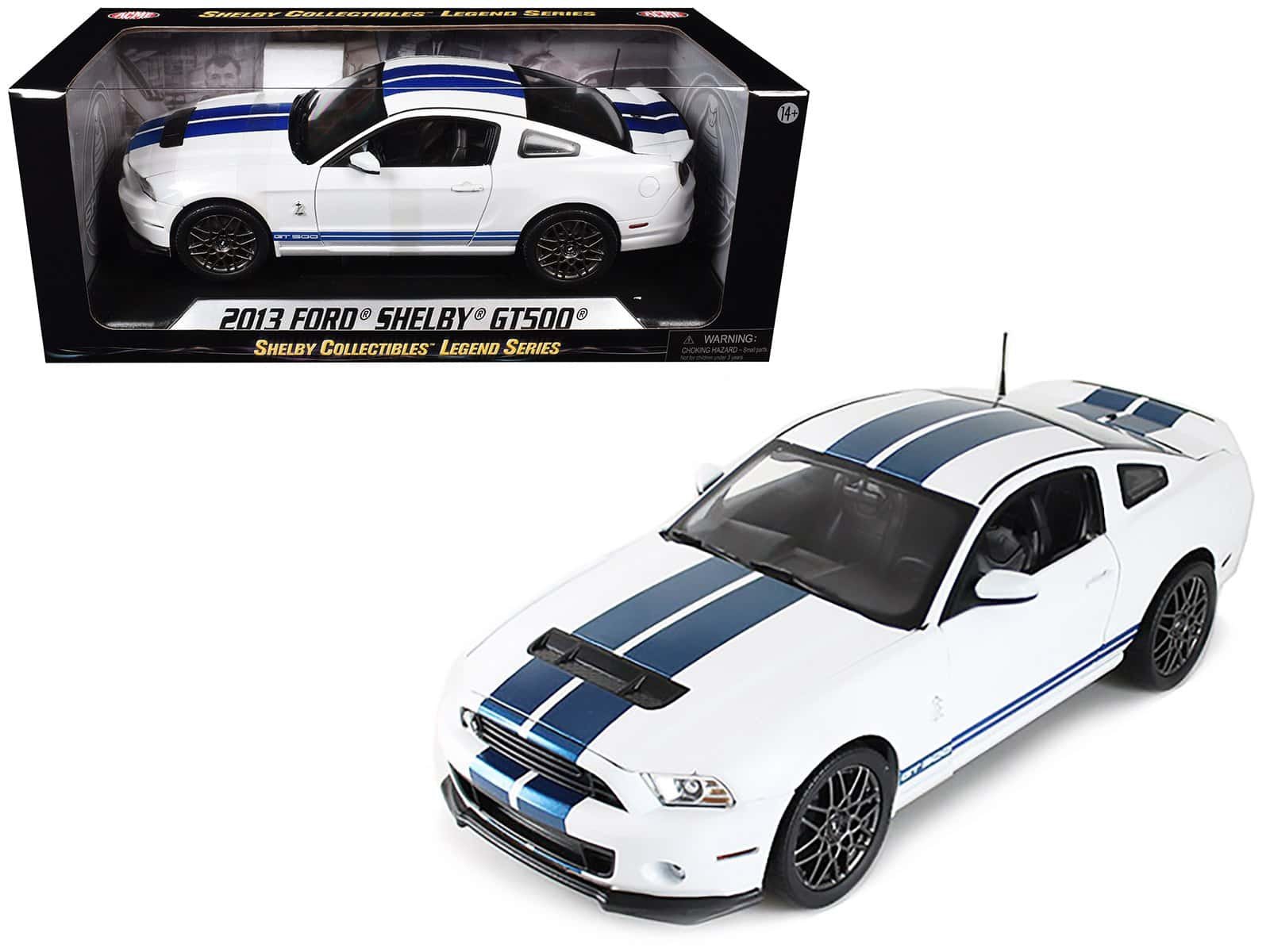 2013 ford shelby cobra gt500 svt white with blue stripes 1/18 diecast car model by shelby collectibles 2013 ford shelby cobra gt500 svt white with blue stripes 1/18 diecast car model by shelby collectibles