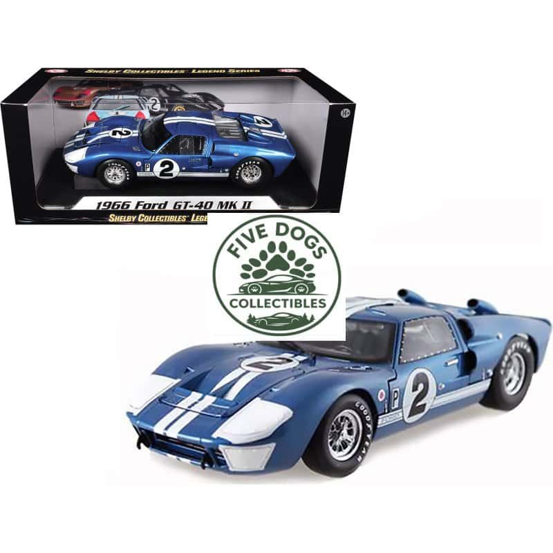 Detailed blue 1966 Ford GT40 MK II diecast model from Shelby Collectibles.