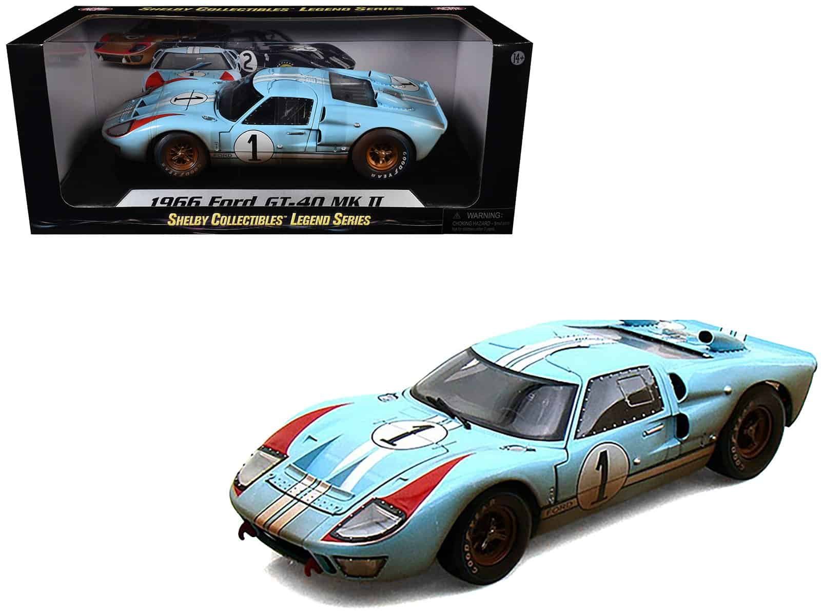 1966 ford gt 40 mk ii #1 light blue miles hulme le mans (dirty version) 1/18 diecast model car by shelby collectibles 1966 ford gt 40 mk ii #1 light blue miles hulme le mans (dirty version) 1/18 diecast model car by shelby collectibles