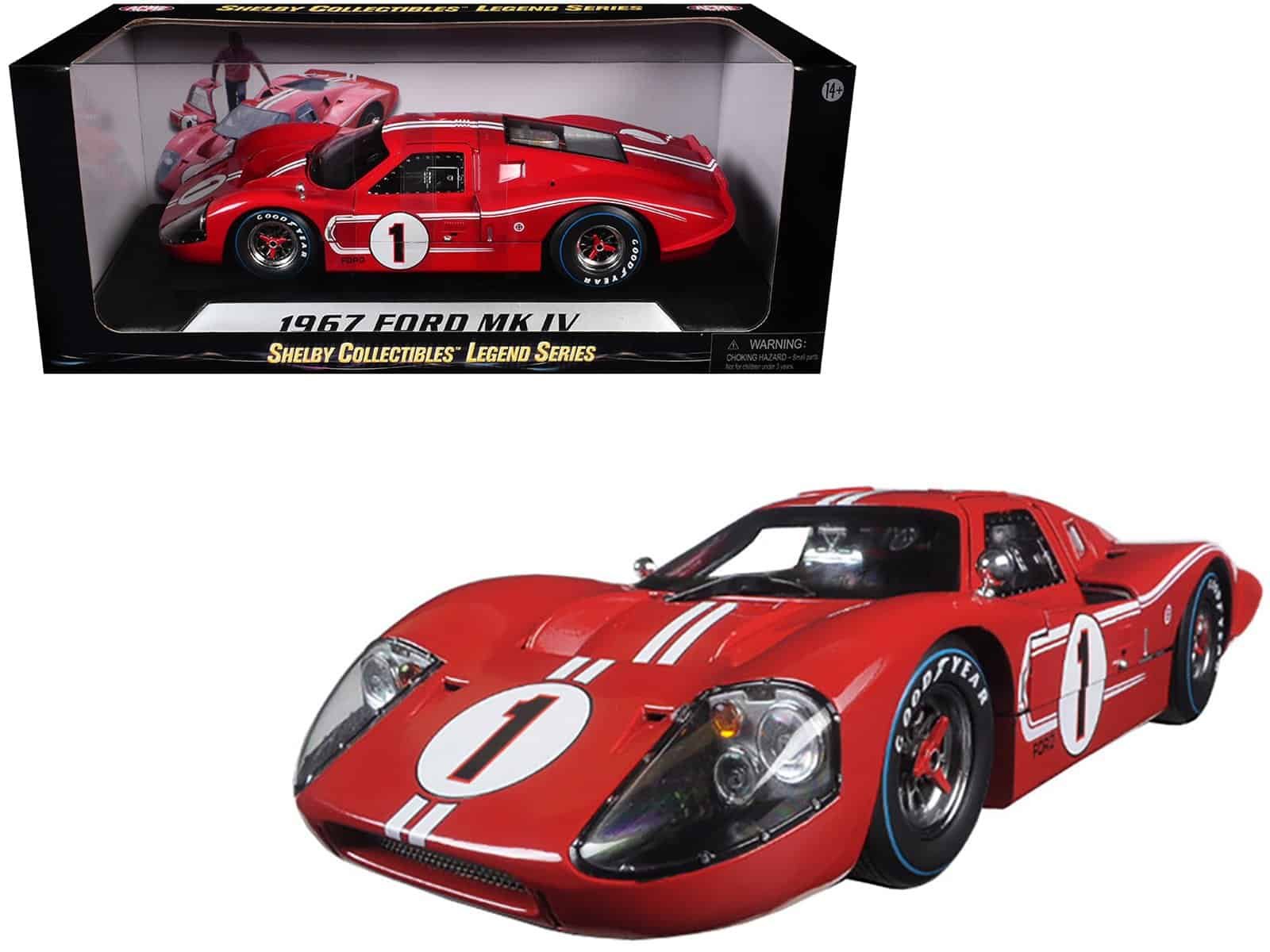 ford gt mk iv #1 red with white stripes 24h of le mans (1967) 1/18 diecast model car by shelby collectibles ford gt mk iv #1 red with white stripes 24h of le mans (1967) 1/18 diecast model car by shelby collectibles