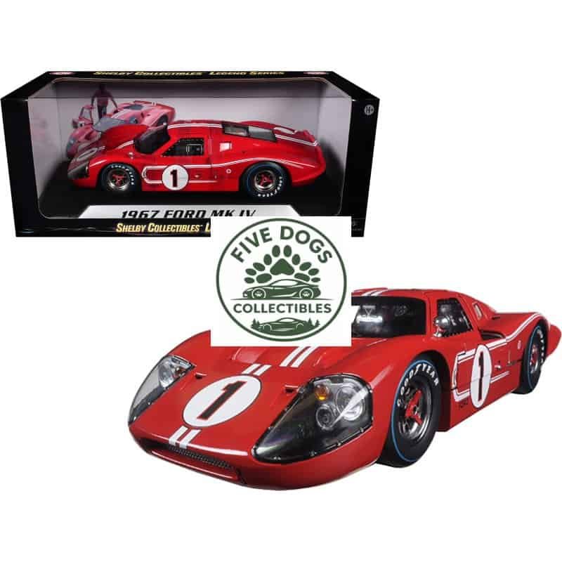 Detailed red Ferrari 1967 model diecast car with racing stripes and number 1 decals.