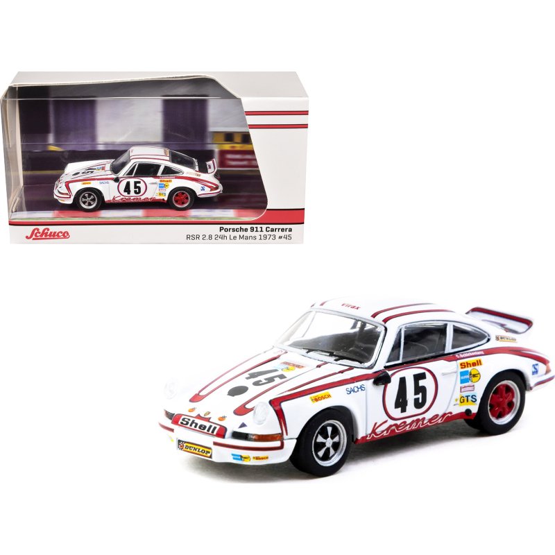 porsche 911 carrera rsr 2.8 #45 erwin kremer paul keller clemens schickentanz "kremer racing team" gts 3.0 class winner "24 hours of le mans" (1973) "collab64" series 1/64 diecast model car by schuco & tarmac works