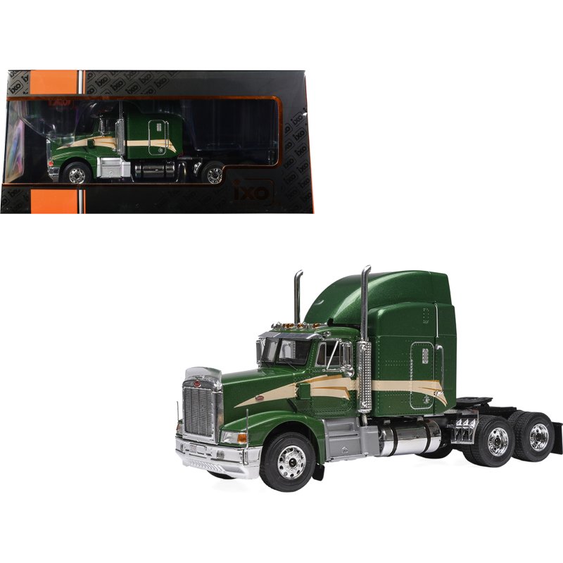 1998 peterbilt 377 a/e truck tractor green metallic with beige stripes 1/43 diecast model by ixo models