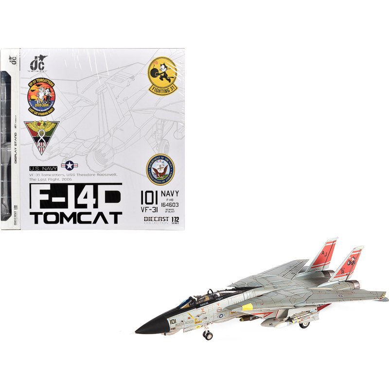 grumman f 14d tomcat fighter aircraft "vf 31 tomcatters uss theodore roosevelt the last flight" (2006) united states navy 1/72 diecast model by jc wings